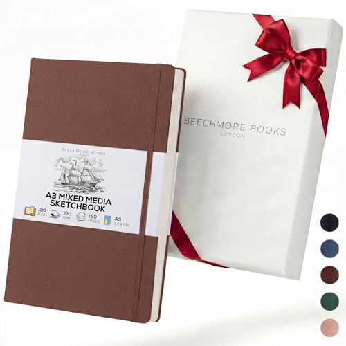 Beechmore Books A3 11.7x16.5 Mixed Media Sketchbook 160 GSM/98lb, Gift Box - color: Chestnut Brown, size: A3 - 11.7" x 16.5" Extra Large