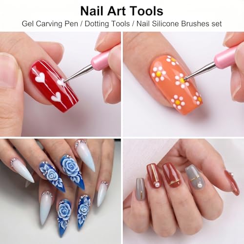 5 PCS Nail Art Sculpture Pen Dual-Ended Nail-Art Sculpture Pen Dotting Tools Nail Art Dotting Tools Pink Dual-Head Resin Nails-Art-Tools Silicone Nails Polish Brushes Modeling Painting Tool DIY Arts - color: pink