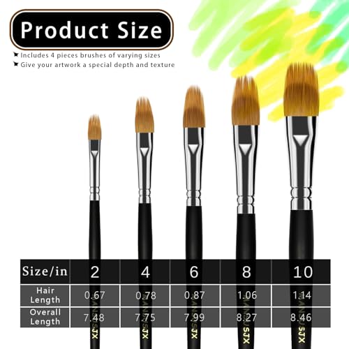 Filbert Paint Brush Comb Set, 5PCS Professional Synthetic Grainer Brushes for Unique Texture Painting Perfect for Acrylic, Oil, Watercolor and Gouache Paint