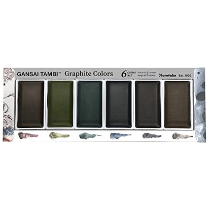 Kuretake Gansai Tambi GRAPHITE COLORS, 6 colors set, Made in Japan | 6 graphite-infused colors, Watercolor Paint Set, matte finish, Professional Use, Artist Grade