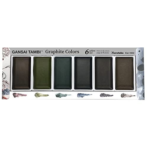Kuretake Gansai Tambi GRAPHITE COLORS, 6 colors set, Made in Japan | 6 graphite-infused colors, Watercolor Paint Set, matte finish, Professional Use, Artist Grade