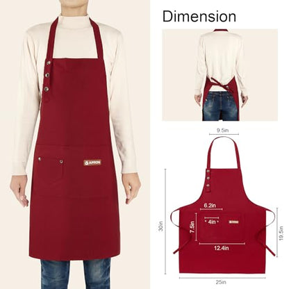 2 Pack Kitchen Cooking Aprons, Adjustable Bib Soft Chef Apron with 2 Pockets for Men Women - color: Beige