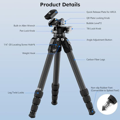 SIRUI AM-224S+G0 Carbon Fiber Mini Tripod, G0 Low Profile Ball Head - style: AM-224S+G0