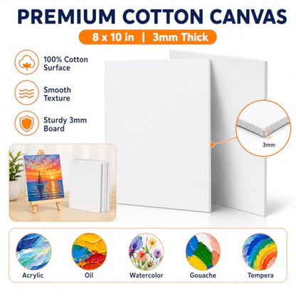 8 Pack 8 x 10 Inch Canvas Boards for Painting, Art Canvas Bulk for Drawing with Paint Brushes & 12 Colors Acrylic Paint, Mini Painting Canvas with Easel Set, Painting Kits for Adults Party Supplies