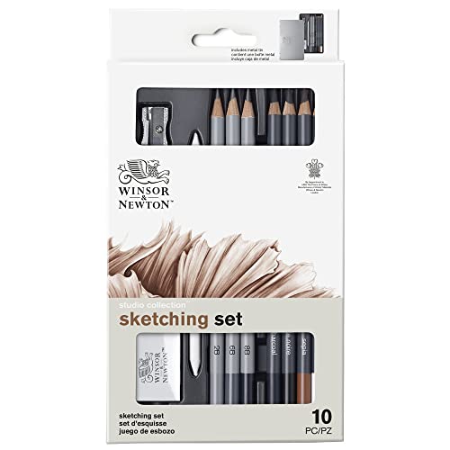 Winsor & Newton Studio Collection, Sketching Pencils, Set of 10 | Soft, Thick Core pencils, Varied Hardness, Soft Smooth Texture, Easy Blending, Stylish Metal Tin Included, High Quality Lead - style: 10 Sketching Pencils