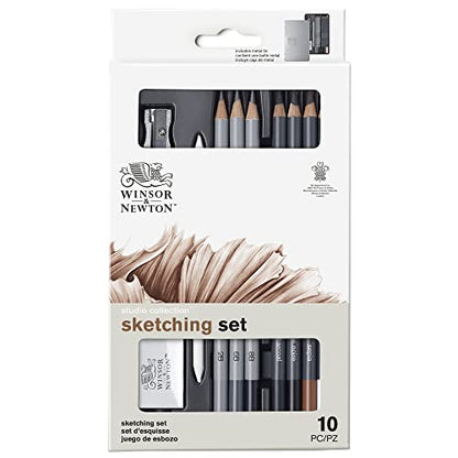 Winsor & Newton Studio Collection, Sketching Pencils, Set of 10 | Soft, Thick Core pencils, Varied Hardness, Soft Smooth Texture, Easy Blending, Stylish Metal Tin Included, High Quality Lead - style: 10 Sketching Pencils