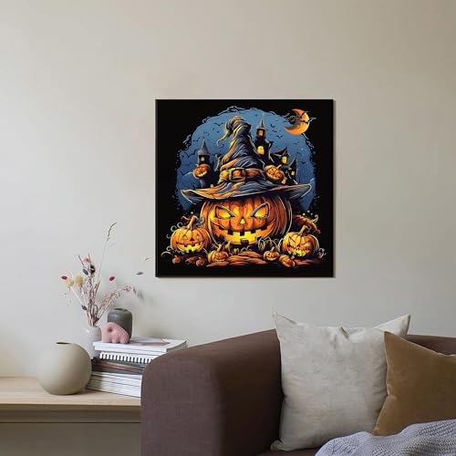 Ohhvvow Halloween Pumpkin Diamond Art Painting Set for Adults, Round 5D Full Drill Diamond Dots Paintings for Beginners DIY Crafts 14x14 Inch - color: Halloween Pumpkin