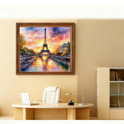 ALEXMACLIST Eiffel Tower Diamond Art Kit - Romantic French Landmark, Seine River Reflection, Full Drill 5D Diamond Painting DIY Craft for Adults, Teens & Travel Lovers 14”x14” - color: Eiffel Tower-00