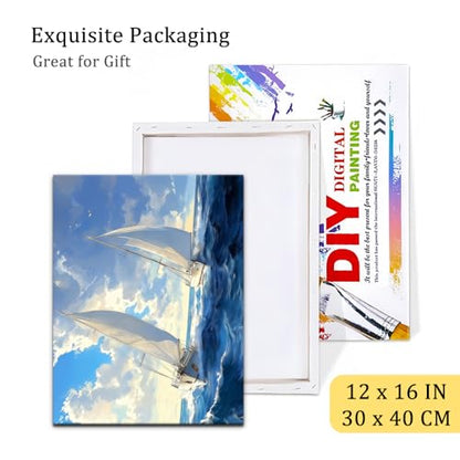 Natuyalo Framed Paint by Numbers Kit for Adults Beginner, Sailboat in Waves Adult Paint by Number Kits on Canvas, DIY Acrylic Paint by Number for Adults with Frame 12x16 Inch - color: Color-05