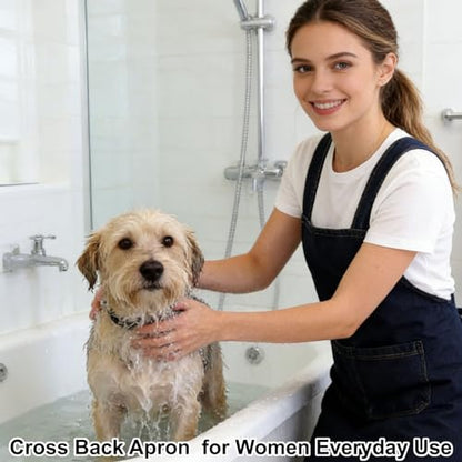 Denim Cross Back Aprons for Women with Front Pockets | Lightweight Cotton Adult Apron, Kitchen Cooking, Gardening, Painting, Pottery & Crafting, Durable & Stain-Resistant - color: Dark Blue