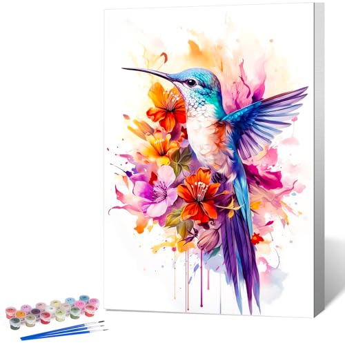 Okarina Framed Paint by Numbers Kit for Adults, Hummingbird Decor 8x12 Inch | Paint by Number with Frame, DIY Acrylic Painting Kit for Relaxation, Easy for Beginners, Wall Decor Gift for Flower Lovers - color: OPFUS2508-02