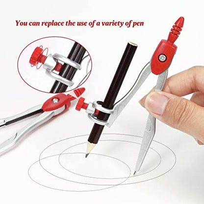 Vobou Math Geometry Sets 10 Pcs, Student Supplies Kit, Compass Set (Red - color: Red