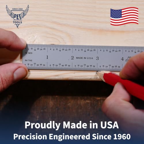 24" Metal Ruler, Rigid, 3R Graduation, Premium Measuring Tool | MADE IN USA, Fully Hardened Steel, Satin Chrome Finish, Etched, Scratch Resistant, Glare-Free, 32nds/64ths & 10ths/50ths - color: Carbon Steel-Rigid, size: 24"