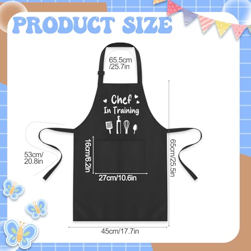 3 Pack Kids Apron for Cooking Adjustable Kids Chef Aprons | Kitchen Funny Aprons with Pockets for Boys Girls Toddler Painting Baking Artist Apron - color: Black,white,red