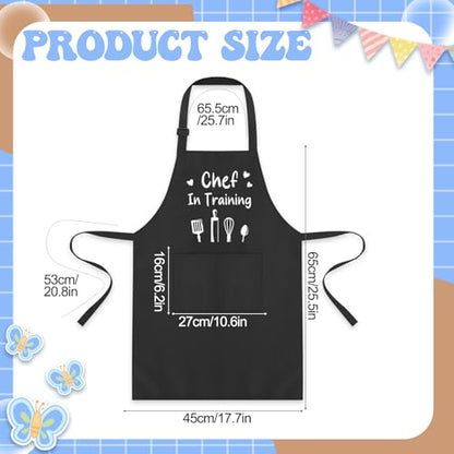 3 Pack Kids Apron for Cooking Adjustable Kids Chef Aprons | Kitchen Funny Aprons with Pockets for Boys Girls Toddler Painting Baking Artist Apron - color: Black,white,red