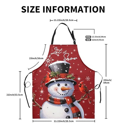 Christmas Apron Snowman Aprons for Adult Cute Snowman Kitchen Aprons with Pockets Red Xmas Aprons with Adjustable Strap for Baking, Cooking, Crafting, Sewing - color: Xmas Snowman