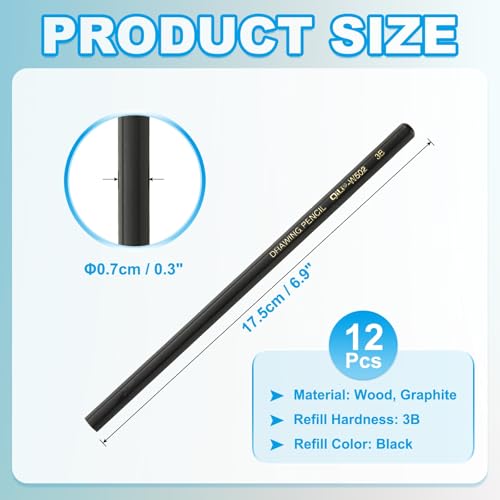 PATIKIL 12Pcs 3B Drawing Pencils for Sketching, Hexagonal Sketch Pencils for Drawing Writing Art Sketching Artists Beginners, Black - style: 3B