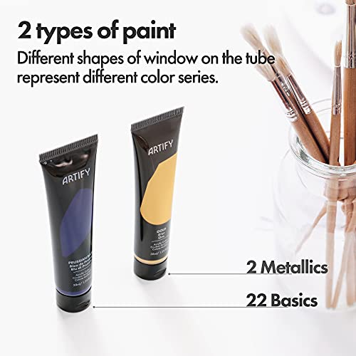 ARTIFY Acrylic Paint, Set Of 24 Color (1.29 oz, 38ml) with a storage box, Rich Pigments, Non Fading, Non Toxic Paints for Artist, Hobby Painters & Kids, Art Supplies for Canvas Painting - color: 24 Colors
