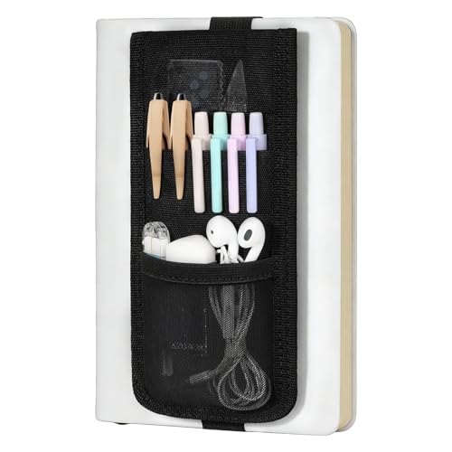 MoKo Elastic Pen Holder for Notebook with Zipper Pocket, Black - color: Black