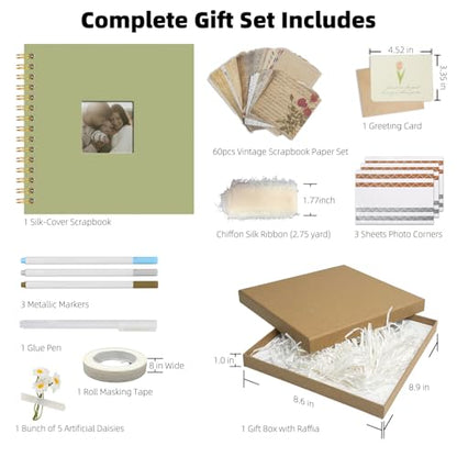 Vienrose Scrapbook Album Gift Set, 8x8 Inch, 40 White Pages, Light Green - color: LightGreen, size: 8x8Inch 20Sheets 40Pages
