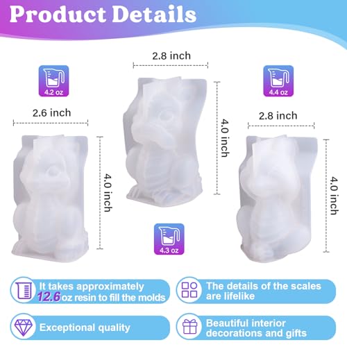 LET'S RESIN Dragon Resin Molds, 3 Pcs Lively 3D Animal Silicone Molds