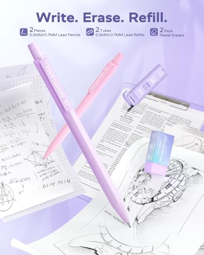 Four Candies Aesthetic Purple School Supplies Kit with Case for Girls - color: Purple