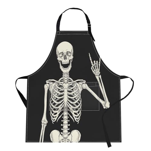 Britimes Apron with Pockets, 32x28 inch, for Women Men, Black Skull - color: Black Skull