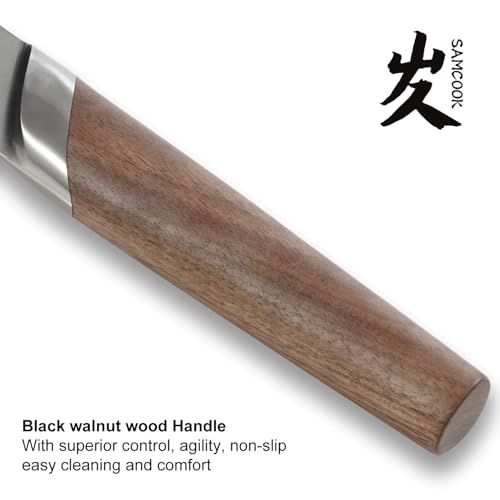 SAMCOOK Chef Knife,8 Inch Professional Sharp Hammered Damascus Knife,High Carbon Stainless Steel Kitchen Gyuto knife,Ergonomic Black Walnut Handle with Premium Gift Box - color: 8" Black Walnut