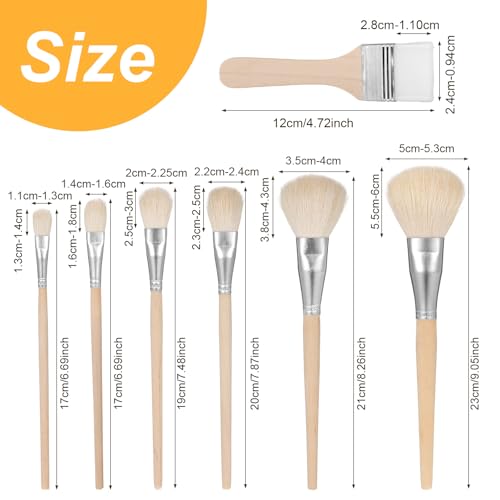 7Pcs Versatile Mop Brush, Goat Hair Blending Paint Brushes | Detailed Paint Brushes for Acrylic Painting, Pottery Glazing, Watercolor, Oil, Gold foil Paintings, Clay Art