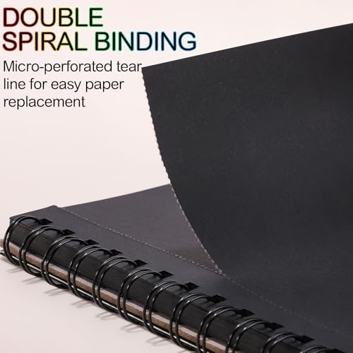 Black Paper Sketchbook 2 Pack, 9 × 12 in, 100 Sheets, 160gsm Spiral Bound | Acid-Free 108 Lb Black Paper, Left Spiral Tear-Out Pages, Hardcover for Drawing, Chalk, Gel Pens And Mixed Media - size: 9×12 Inch (2 Pack )