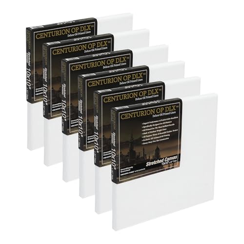 Centurion Deluxe Professional Oil Primed Linen Stretched Canvas, 11oz Linen, 10x10 - Box of 6, 0.67" Deep Canvases, Kiln-Dried Stretchers, Back Stapled, Premium Medium Weight Canvas for Oil Paintings - size: 10"x10"