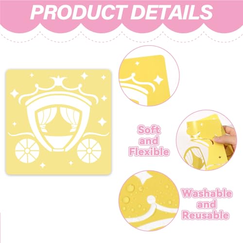 36Pcs Princess Drawing Stencils for Kids 8 Inch Reusable Fairy Sidewalk Chalk Stencil Large Fairytale Castle Stencils Princess Theme Primary Shape Template for Kids Toddlers Drawing Wall Home - style: Fairytale