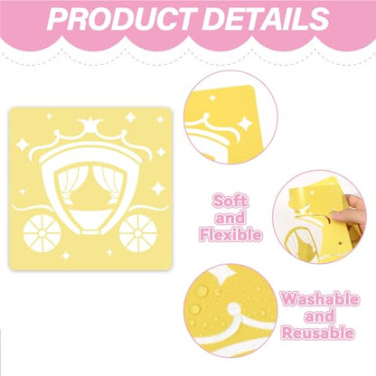 36Pcs Princess Drawing Stencils for Kids 8 Inch Reusable Fairy Sidewalk Chalk Stencil Large Fairytale Castle Stencils Princess Theme Primary Shape Template for Kids Toddlers Drawing Wall Home - style: Fairytale