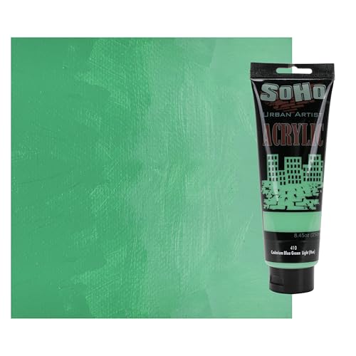 Soho Urban Artist Heavy Body Acrylic Paint - 250 ml Tube - Cadmium Blue Green Light Hue - Thick, Rich Color, Excellent Coverage, Professional Quality - Artists Acrylic Paint - color: Cadmium Blue Green Light Hue, size: 8.45 Fl Oz (Pack of 1)