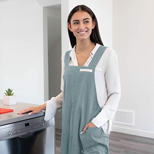 Cotton Aprons for Women and Men | Cross-Back Apron with Pockets - color: Light Blue