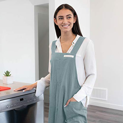 Cotton Aprons for Women and Men | Cross-Back Apron with Pockets - color: Light Blue