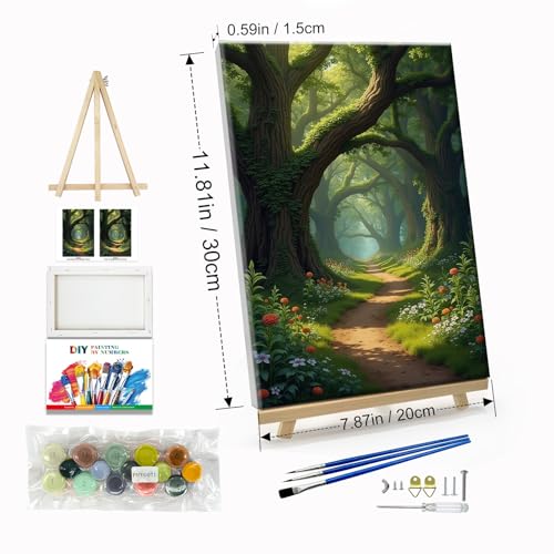 JOOZ Landscape Paint by Numbers Kit for Adults with Frame Forest Paint by Number with Easel Tree Adult Paint by Number Kits Framed Canvas Oil Painting Kits for Home Wall Decor 8x12 Inch - color: Forest 071