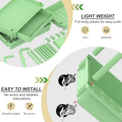 Goovilla 4 Tier Rolling Utility Cart Organizer with Removable Drawer, Green | Stable and Sturdy Rolling Storage Carts with 2 Lockable Wheels for Bathroom, Kitchen, Snack, Craft, Makeup, Baby Essentials - size: 4 Tier, style: Green