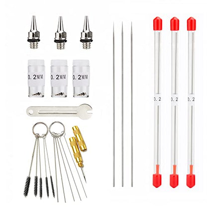 3PCS 0.2mm Airbrush Nozzles and Needles Replacement Parts with 11 in 1 Airbrush Cleaning Repair Tool for Airbrush Gun - size: 3PCS 0.2mm Nozzle and Needles/Cleaning Kit