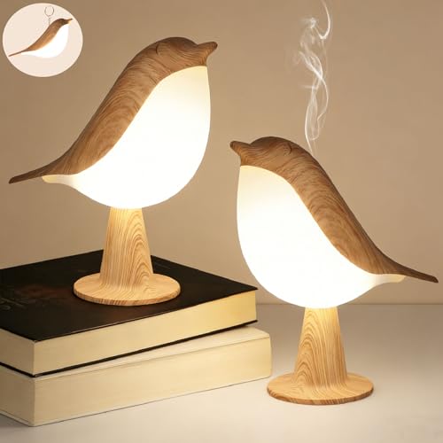 VoMii Bird Desk Lamp Set of 2, Small Table Lamp Cordless Touch Dimmable Night Light with 3 Color Temperature, Rechargeable Decorative Lamps for Bedroom Bedside Nightstand, Desk Decor, Bird Gifts - color: Maple Bird Lamp 2Pack