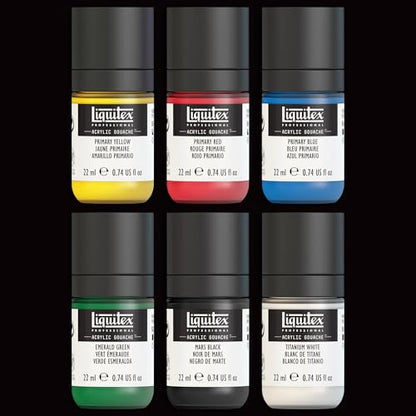 Liquitex Acrylic Gouache Paint Set, 6 x 59ml (2-oz), Primaries | Ultra pigmented, low viscosity, flat matte finish, no brush strokes, permanent & non-cracking & perfect for color-blocking - style: Primaries Set 6 x 59ml (2-oz)