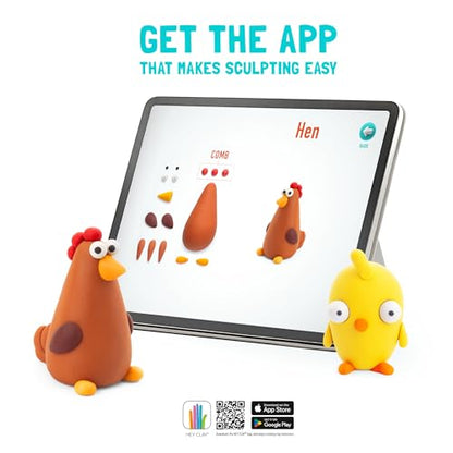 HEY CLAY Modelling Air-Dry Clay with Fun Interactive App - Non-Toxic, Non-Stick Modeling Clay Crafts Set for Kids Ages 3 to 8-3 cans (Farm Birds: Rooster) - color: Rooster