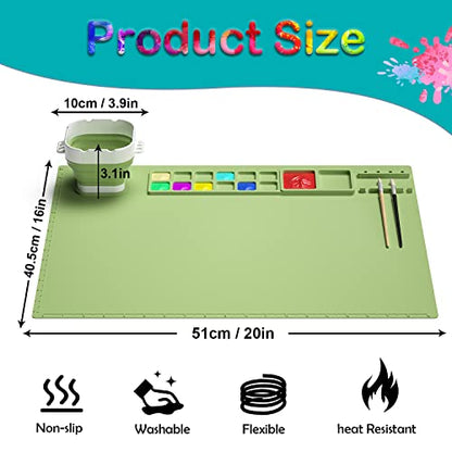 Creator Silicone Painting Mat, 20"x16" with Cup, Nonstick Sheet for Resin Jewelry Casting, Art, DIY, Drawing, Clay and Play Doh - color: Green