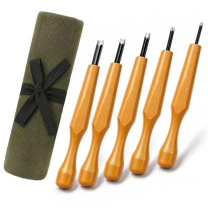 XOOL 5 Pcs Linocut Carving Tools Set, V-Shaped Wood Carving Chisels for Block Printing, Relief Printmaking, Rubber Stamp & Detail Carving (1.5mm-5mm)