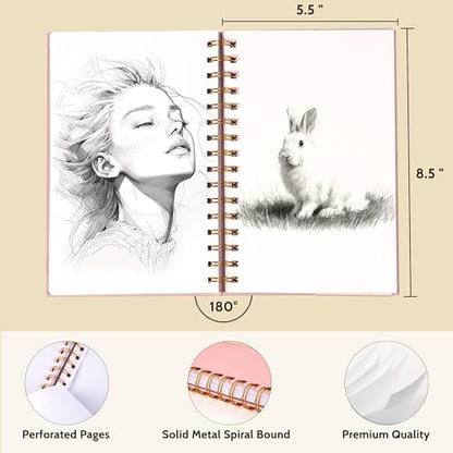 Yoment 5.5" x 8.5" Sketch Book Small Sketchbook for Drawing 100 Sheets Hardcover Spiral Sketch Pad for Kids(68lb/100gsm) Art Sketchbook Drawing Blank Paper Book for Beginner Artist with Pencil Pink | Pink,68 lb/100gsm Hardcover Sketch Pad for Kids,Art Ske