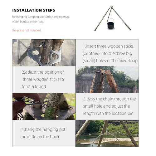 Stainless Steel Camping Tripod Board,Turn Branches into Campfire Tripod | Campfire Support Plate with Adjustable Chain for Hanging Cookware,Rustproof,Portable Camping Gear - color: Plus-2