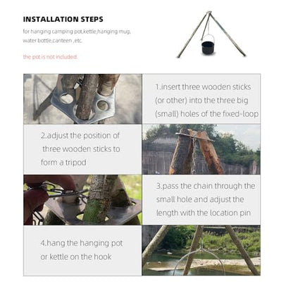 Stainless Steel Camping Tripod Board,Turn Branches into Campfire Tripod | Campfire Support Plate with Adjustable Chain for Hanging Cookware,Rustproof,Portable Camping Gear - color: Plus-2