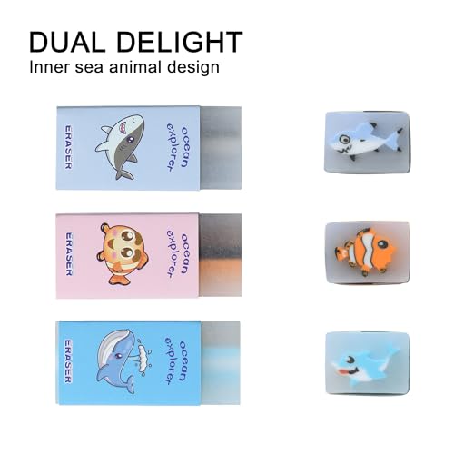 HILAZA 18Pcs Cute Sea Animal Erasers for Kids Bulk, Kawaii Fun Pencil Jelly Erasers for School Classroom Supplies Prize Gifts Party Favors - style: SEA ANIMAL