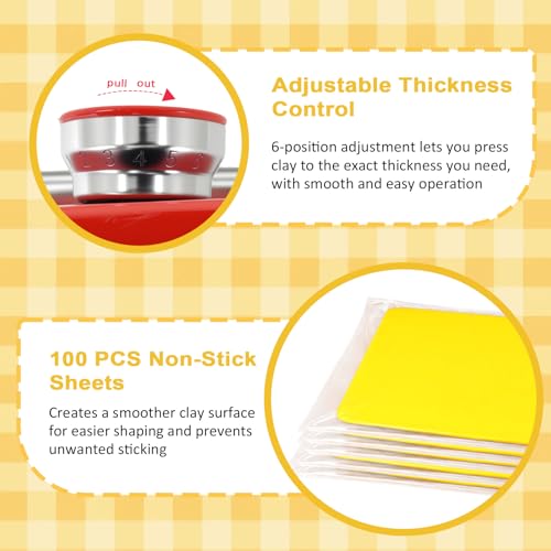 Polymer Clay Press Machine, Clay Conditioning Roller, 6 Thickness Settings | 40 PCS Cutters & Molds, Stainless Steel Clay Mixer, Non-Stick Pasta Roller for Handmade Jewelry, Sculpting & DIY Crafts - color: Red Clay Press