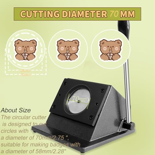 2.28" 58mm Button Paper Cutter, 2.75”/70mm Diameter Circle Cutter Circle Punch, Round Paper Cutter, 70mm Die Cut Machine for Making 2.28" 58mm Buttons DIY Badge Making（2.75”/70mmCutting Diameter ）